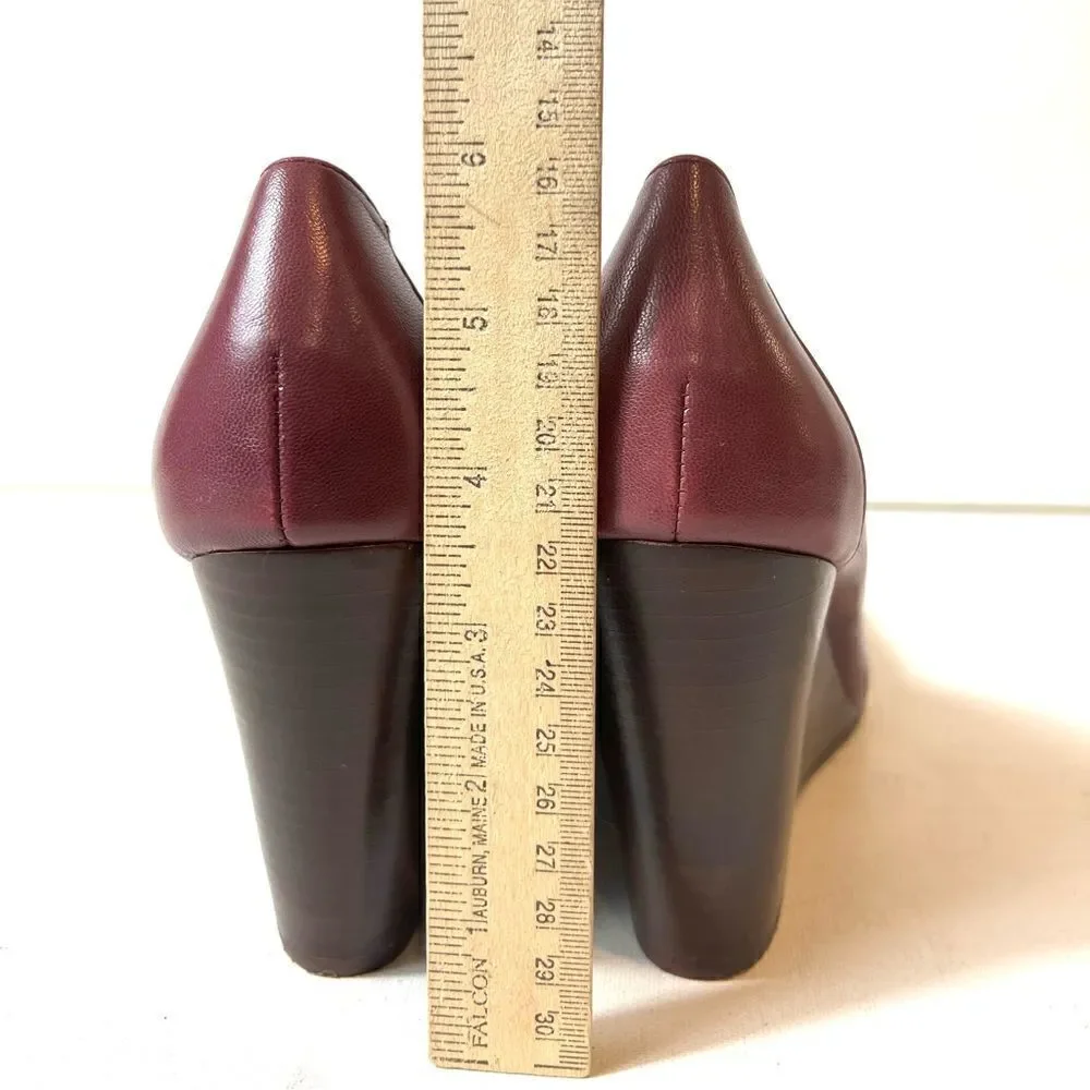 Falchi Womens Classic Wedge Pump High Heels Shoes Mauve Leather Slip On Size 9.5